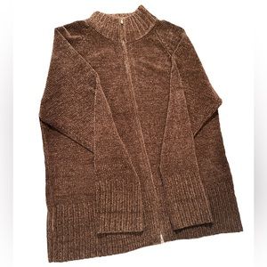 Denim&Co. Full Zip Long Sleeve Sweater With 2 Way Zipper Size M